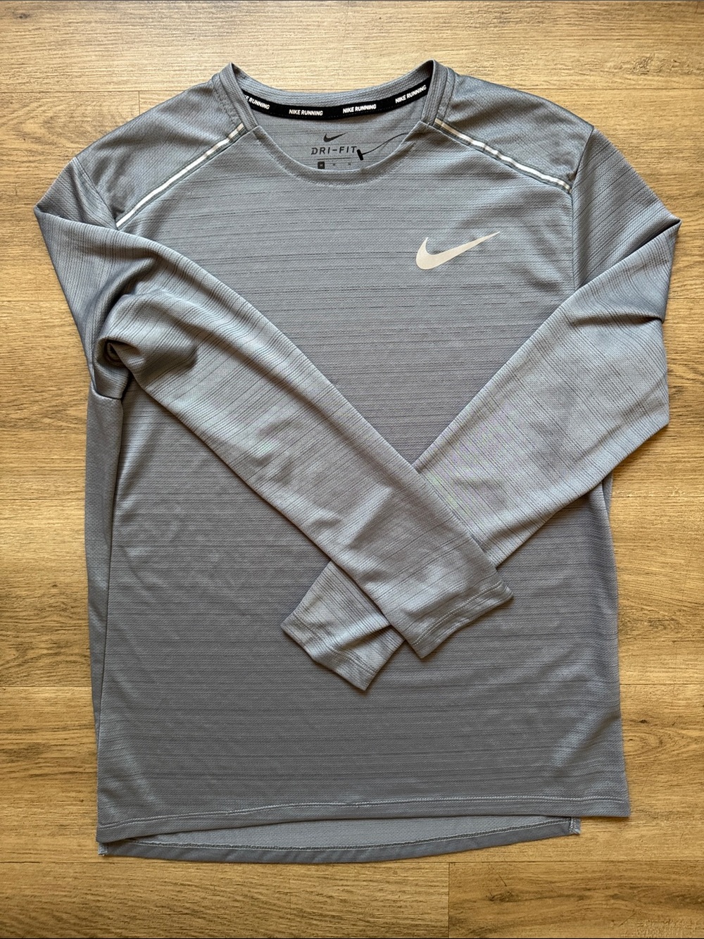 Nike Long Sleeve Dri-FIT Crew in Light Gray with White Swoosh